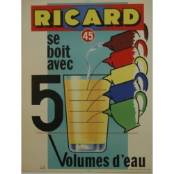 BATAILLE Ricard 45 ° se boit avec 5 volumes d'eau