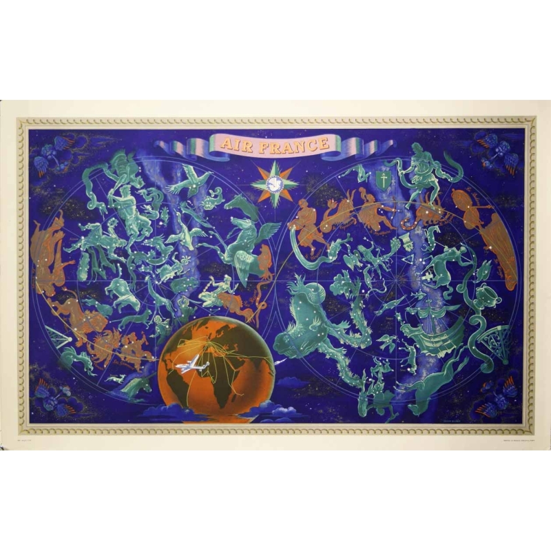 BOUCHER Lucien Air France grande planisphere zodiaque
