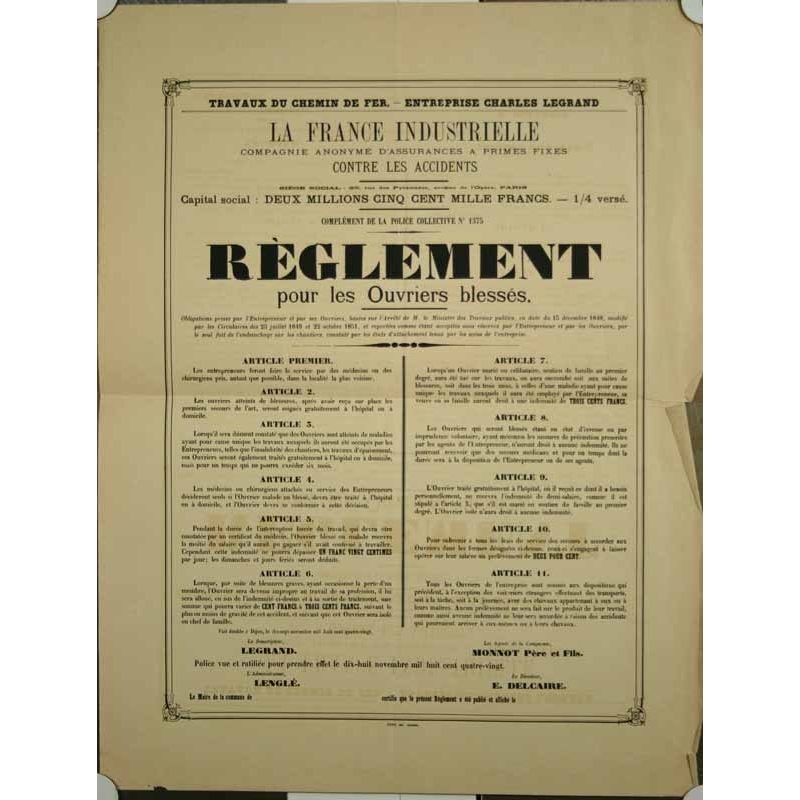 Anonyme Reglement pour les ouvriers blesses