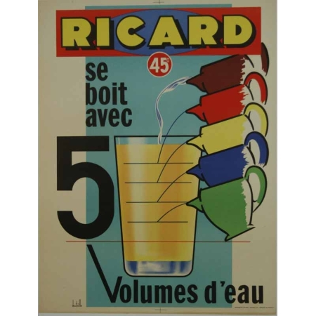 BATAILLE Ricard 45 ° se boit avec 5 volumes d'eau