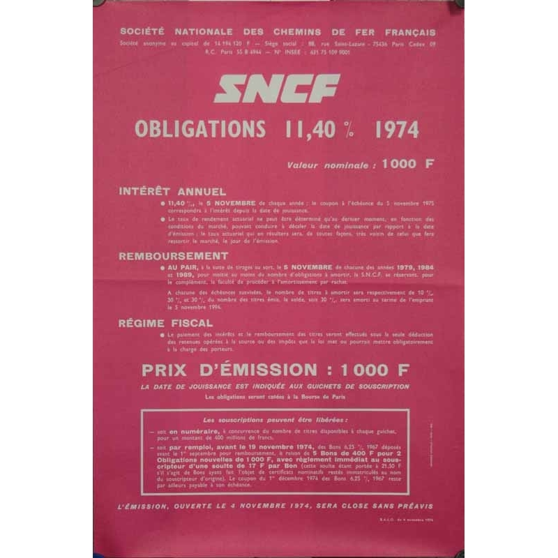 TEXTE SNCF - Obligations  1974 - 11